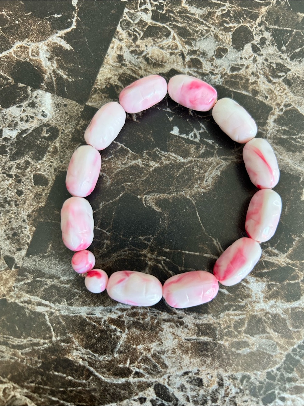 Handmade Pink Marbled Bead Stretch Bracelet